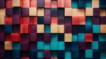 3d rendering of a colorful abstract background made of wooden cubes. Generative AI photo