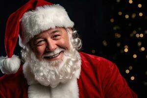 Portrait of happy Santa Claus on dark background. Christmas concept. Generative AI photo