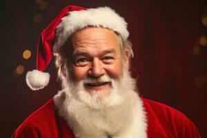 Portrait of happy santa claus looking at camera on christmas background Generative AI photo