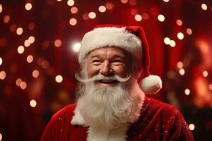 Portrait of Santa Claus looking at camera and smiling. Christmas concept. Generative AI photo