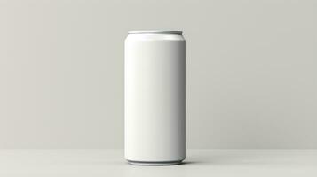 Blank white soda can mockup isolated on white background. 3d rendering Generative AI photo