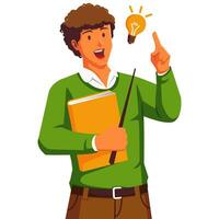 Black male teacher carrying books with light blub vector