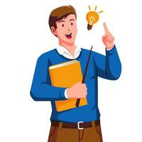 male teacher carrying books with light blub vector