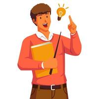 Black male teacher carrying books with light blub vector