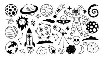 Space doodle design elements set vector