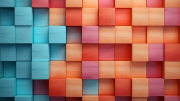 abstract background with wooden cubes in red, blue and pink colors Generative AI photo