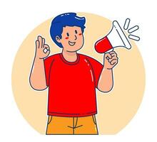 Man holding megaphone announcement vector