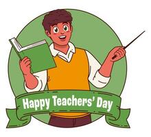 Happy teachers day with male teacher carrying books vector