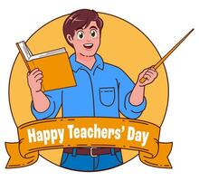 Happy teachers day with male teacher carrying books vector