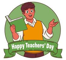 Happy teachers day with male teacher carrying books vector