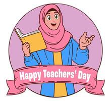 contento profesores día con musulmán hembra profesor que lleva libros vector