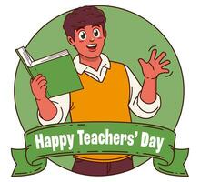 Happy teachers day with male teacher carrying books vector