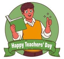 Happy teachers day with male teacher carrying books vector