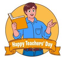 Happy teachers day with male teacher carrying books vector