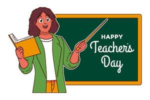 Happy Teachers Day with Black female teacher and chalkboard vector