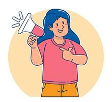 Woman holding megaphone announcement vector