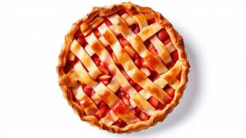 Strawberry pie isolated on a white background. Top view. Generative AI photo