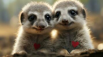 photo of heart-melting two Meerkats with an emphasis on expression of love. Generative AI