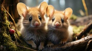 photo of heart-melting two Spiny Mouses with an emphasis on expression of love. Generative AI