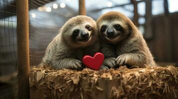 photo of heart-melting two Sloths with an emphasis on expression of love. Generative AI