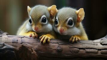 photo of heart-melting two Squirrel Monkeys with an emphasis on expression of love. Generative AI
