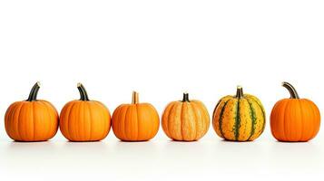 Pumpkin row isolated on white background. 3D illustration. Generative AI photo