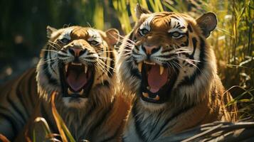 photo of heart-melting two Tigers with an emphasis on expression of love. Generative AI