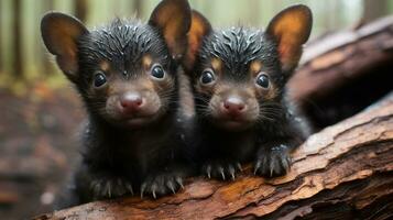 photo of heart-melting two Tasmanian Devils with an emphasis on expression of love. Generative AI