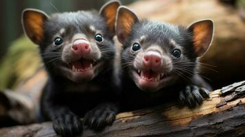 photo of heart-melting two Tasmanian Devils with an emphasis on expression of love. Generative AI