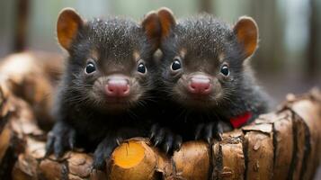 photo of heart-melting two Tasmanian Devils with an emphasis on expression of love. Generative AI