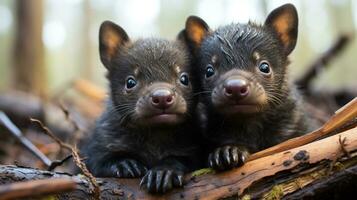 photo of heart-melting two Tasmanian Devils with an emphasis on expression of love. Generative AI