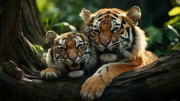 photo of heart-melting two Tigers with an emphasis on expression of love. Generative AI