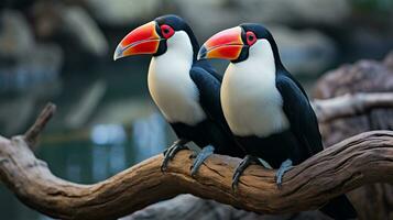 photo of heart-melting two Toucans with an emphasis on expression of love. Generative AI