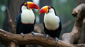 photo of heart-melting two Toucans with an emphasis on expression of love. Generative AI