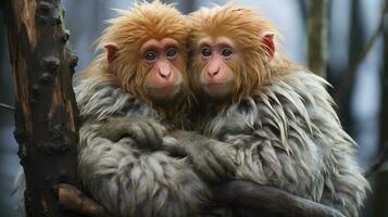 photo of heart-melting two Uakari with an emphasis on expression of love. Generative AI