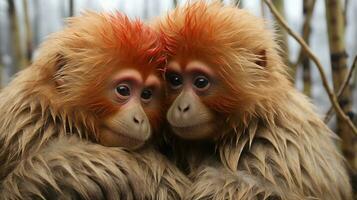 photo of heart-melting two Uakari with an emphasis on expression of love. Generative AI