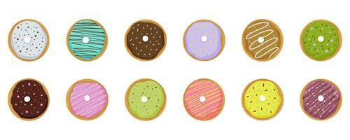 conjunto de doce rosquillas en de colores vidriar vector