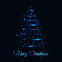 Shining sparkling Christmas trees background with neon stars, snowflakes and glittering particles vector