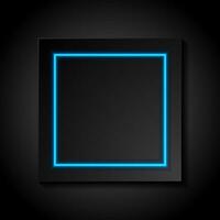 Black abstract square shape with neon glowing lights tech background vector