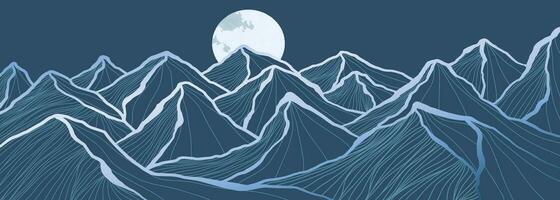 montaña línea Arte paisaje ilustración. creativo minimalista moderno línea Arte modelo. resumen contemporáneo estético antecedentes paisajes con montaña, colina y luz de la luna vector