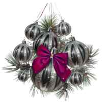 a group of silver Christmas balls on a Christmas tree in the snow png