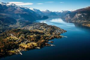 Spectacular view of the fjord. Generated by artificial intelligence photo