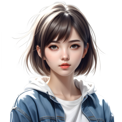 anime girl short hair, wearing kawaii shirt and jeans, casual clothing style,  Hyper realistic, Isolated on transparent background. ai generative 34332083  PNG