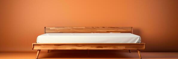 un limpiar minimalista de madera cama marco aislado en un marrón degradado antecedentes foto