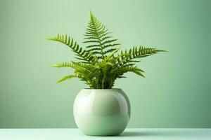 A serene indoor fern plant in minimalistic pot isolated on a green gradient background photo