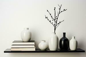 Monochrome minimalist decor items arranged tastefully isolated on a white background photo
