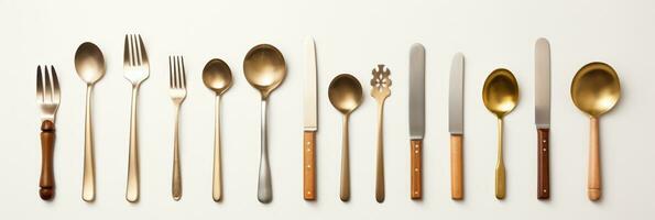Stainless steel kitchen utensils capturing minimalist design isolated on a white background photo