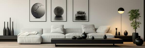 Monochrome minimalist decor enhancing the elegance of a simplistic interior photo