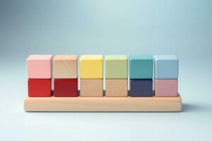 A minimalist wooden childs toy set isolated on a pastel gradient background photo