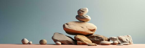 A tranquil Zen inspired minimalist garden rock formation isolated on a gradient background photo